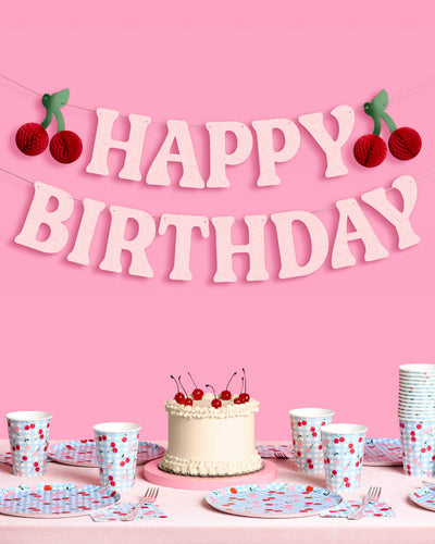 Cherry Birthday Bundle - tableware, balloons, banner + tats