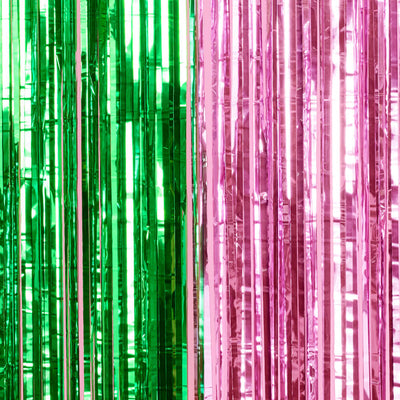 Pink Goes Good w. Green Curtain - pink + green foil curtains