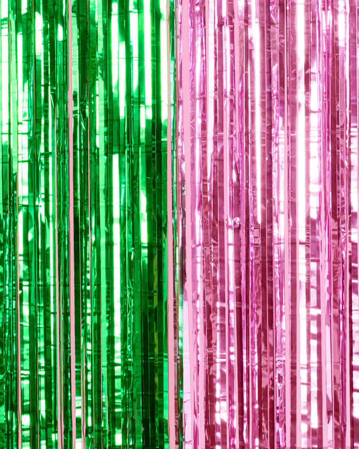 Pink Goes Good w. Green Curtain - pink + green foil curtains