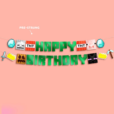 Pixel Mining Birthday Banner - green mirrored banner