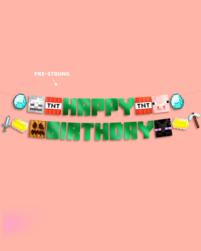 Pixel Mining Birthday Banner - green mirrored banner