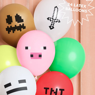 Pixel Mining Game Balloon Pack - 25 latex balloons