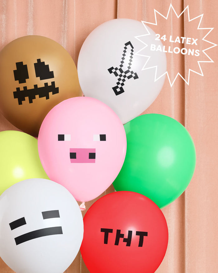 Pixel Mining Game Balloon Pack - 25 latex balloons