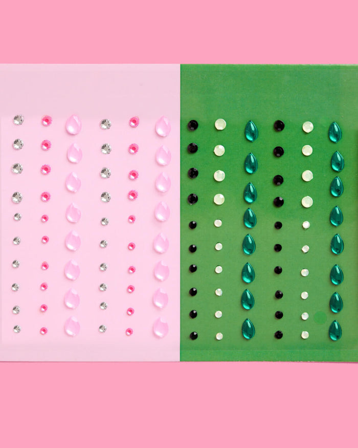 Pink Goes Good w. Green Gem Set - 112 adhesive face gems