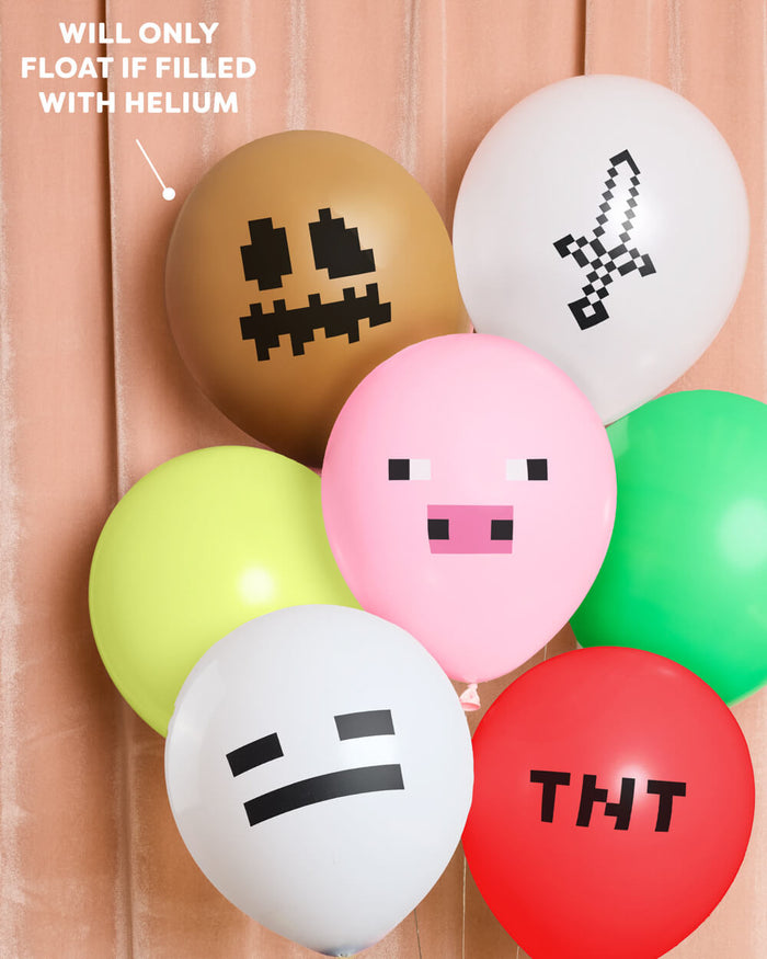 Pixel Mining Game Balloon Pack - 25 latex balloons