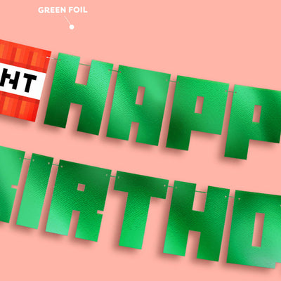 Pixel Mining Birthday Banner - green mirrored banner