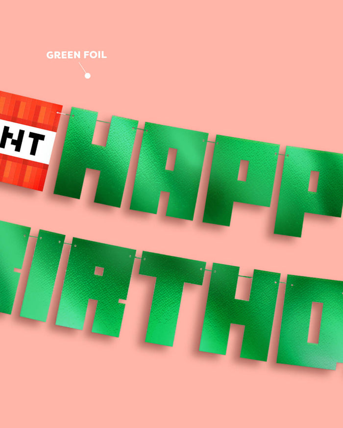 Pixel Mining Birthday Banner - green mirrored banner