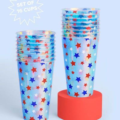 Stars & Stripes Cups - 16 iridescent 16 oz cups