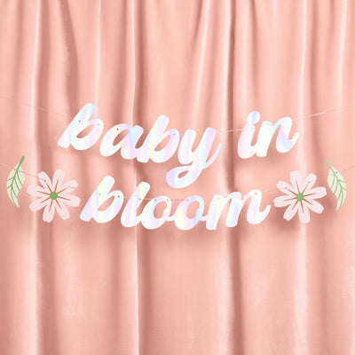 Baby In Bloom Banner - iridescent foil banner