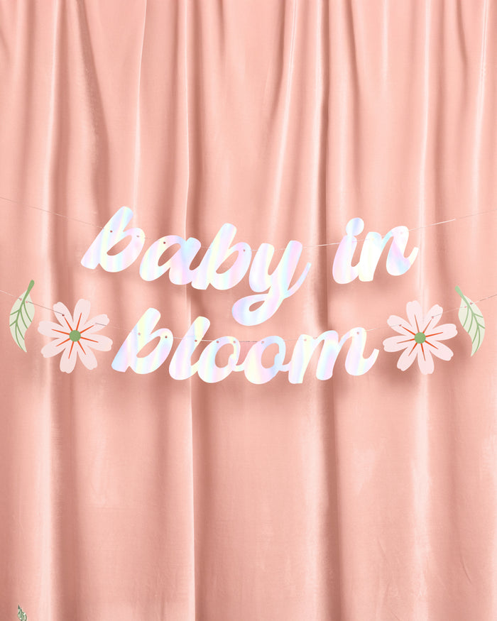 Baby In Bloom Banner - iridescent foil banner