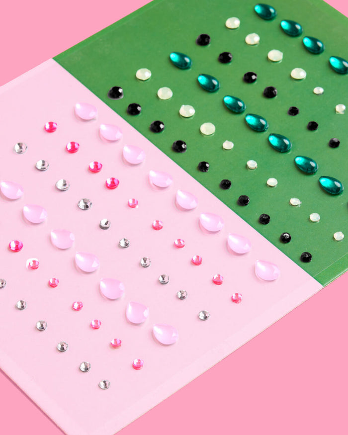 Pink Goes Good w. Green Gem Set - 112 adhesive face gems