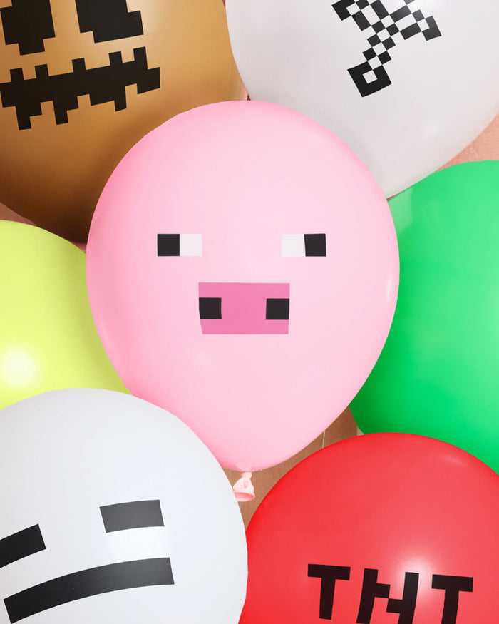 Pixel Mining Game Balloon Pack - 25 latex balloons