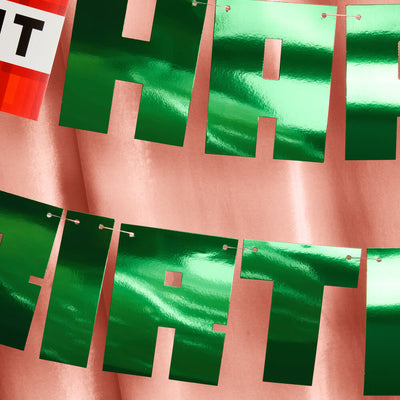 Pixel Mining Birthday Banner - green mirrored banner