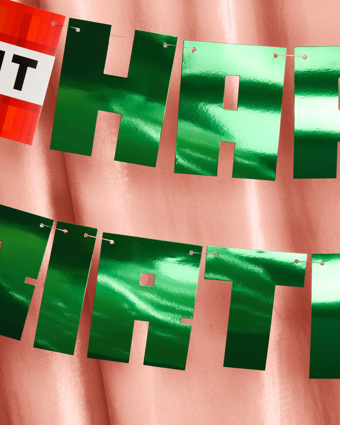 Pixel Mining Birthday Banner - green mirrored banner
