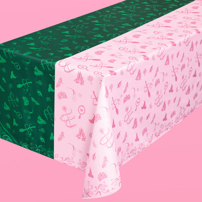 Pink Goes Good w. Green Tablecloth - washable tablecloth