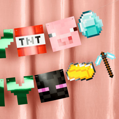 Pixel Mining Birthday Banner - green mirrored banner