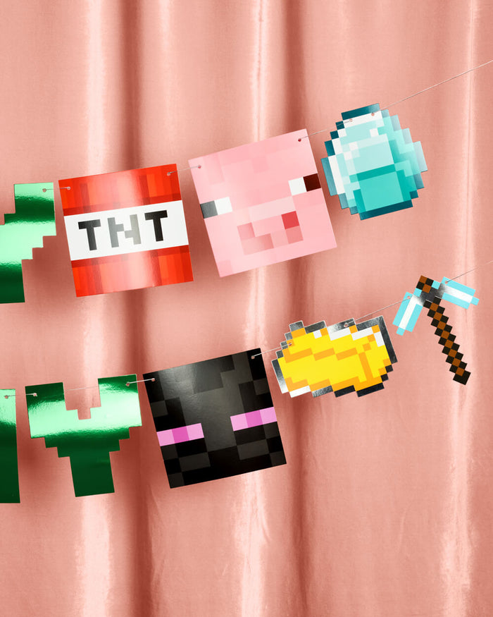 Pixel Mining Birthday Banner - green mirrored banner