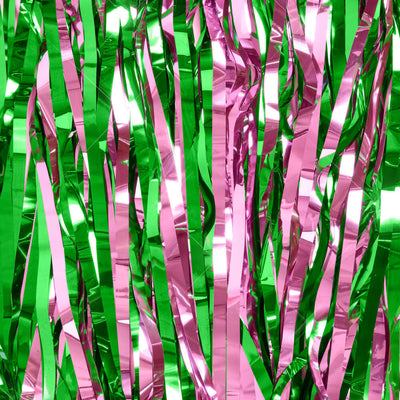 Pink Goes Good w. Green Curtain - pink + green foil curtains