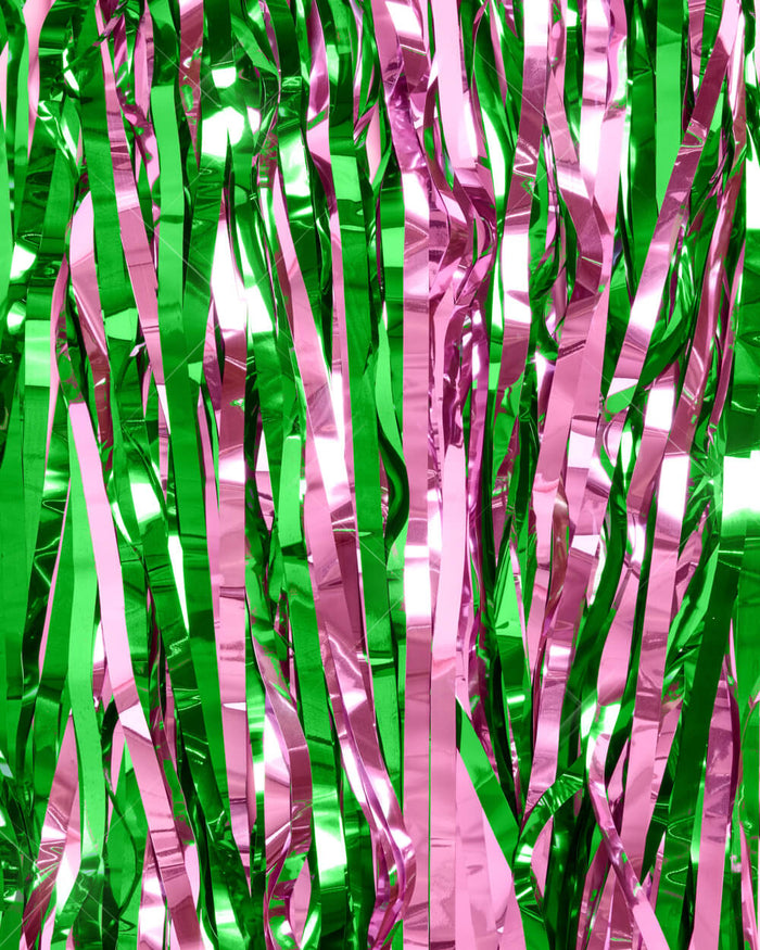 Pink Goes Good w. Green Curtain - pink + green foil curtains