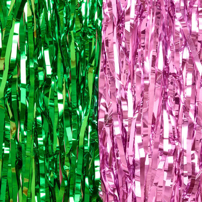 Pink Goes Good w. Green Curtain - pink + green foil curtains