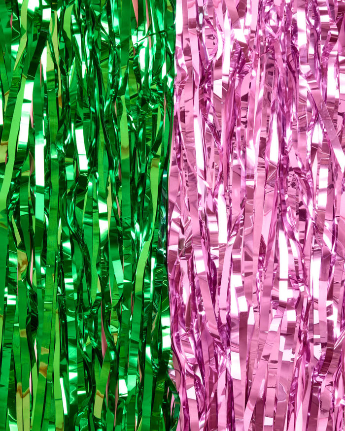 Pink Goes Good w. Green Curtain - pink + green foil curtains