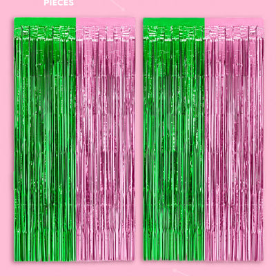 Pink Goes Good w. Green Curtain - pink + green foil curtains