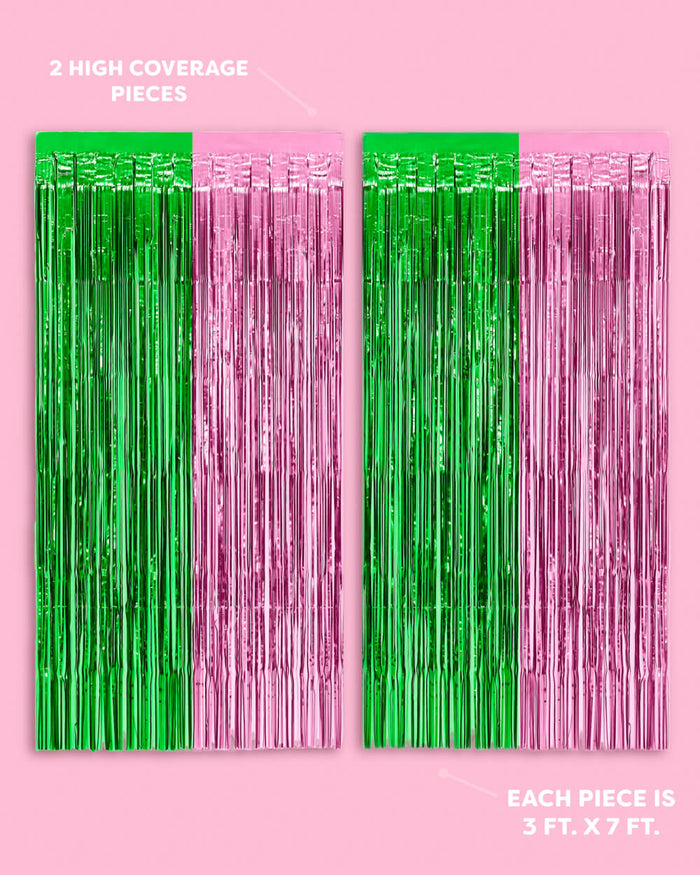 Pink Goes Good w. Green Curtain - pink + green foil curtains