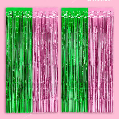 Pink Goes Good w. Green Curtain - pink + green foil curtains