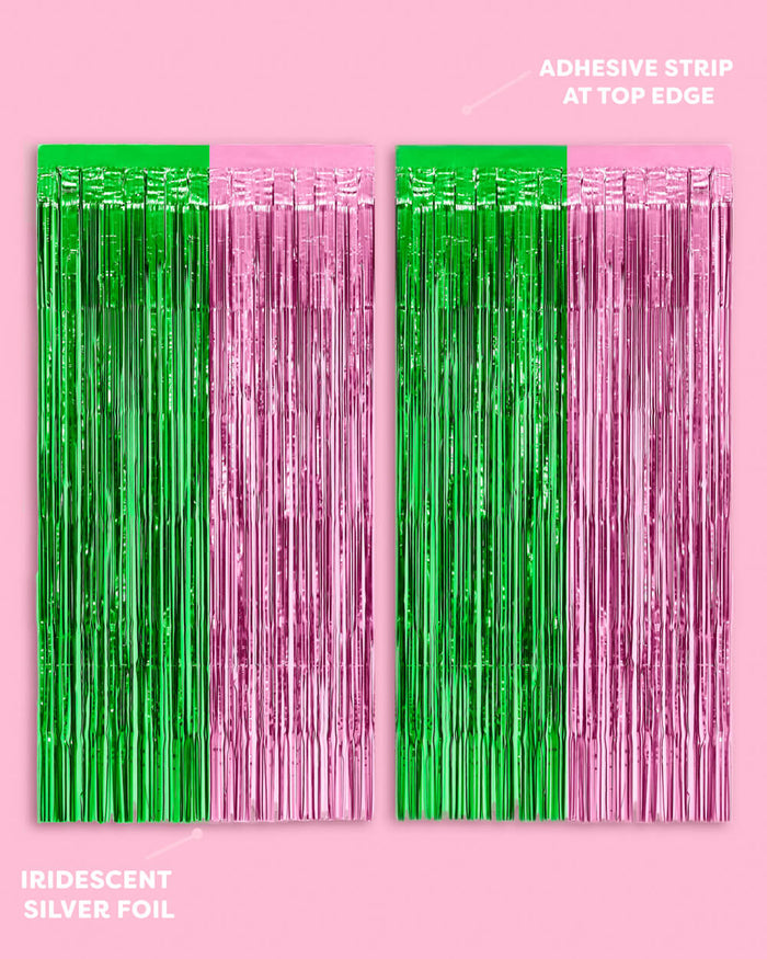 Pink Goes Good w. Green Curtain - pink + green foil curtains