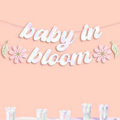 Baby In Bloom Banner - iridescent foil banner