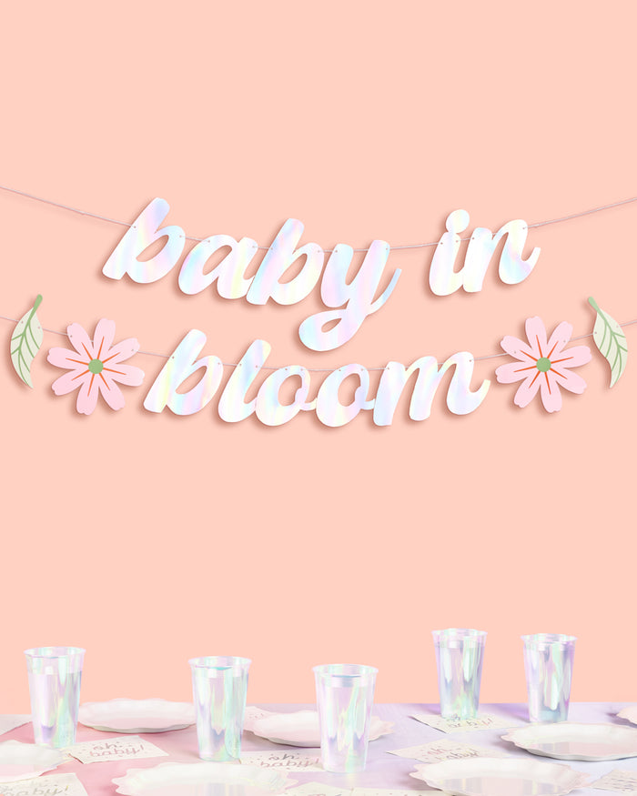Baby In Bloom Banner - iridescent foil banner