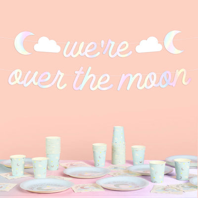 Over the Moon Banner - iridescent foil banner