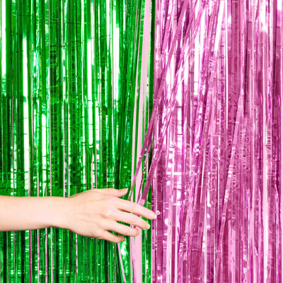 Pink Goes Good w. Green Curtain - pink + green foil curtains
