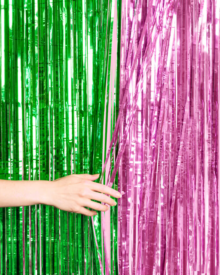 Pink Goes Good w. Green Curtain - pink + green foil curtains