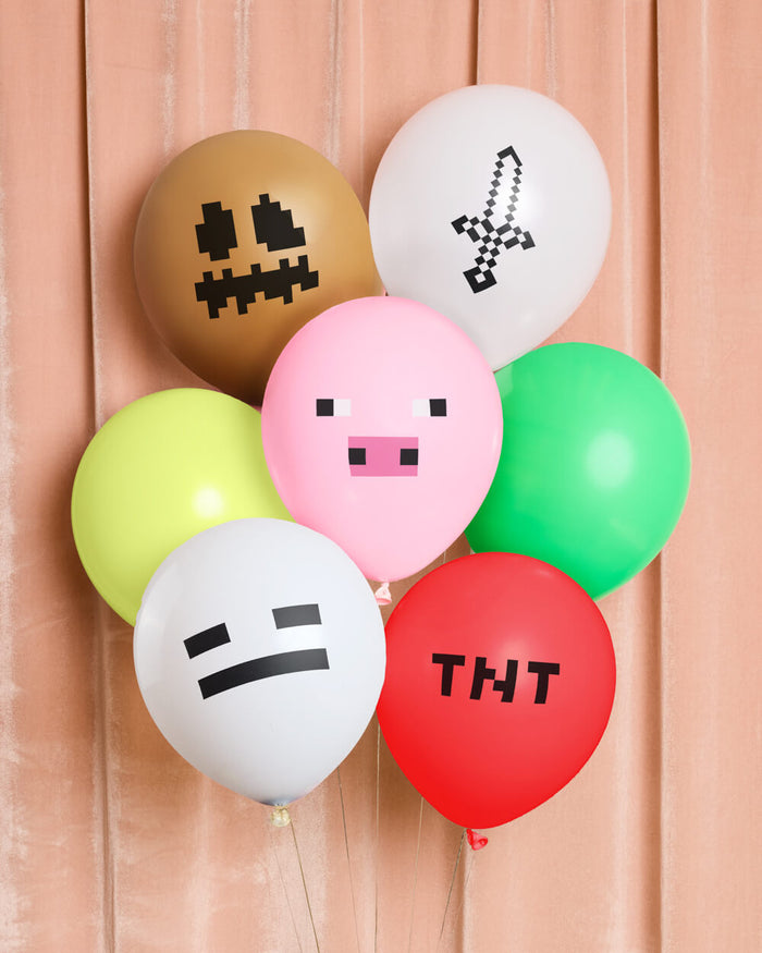 Pixel Mining Game Balloon Pack - 25 latex balloons