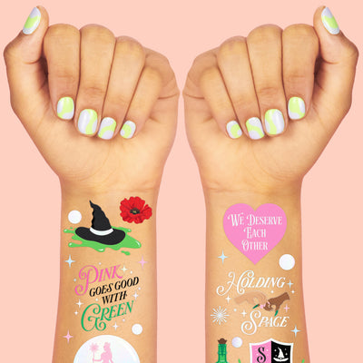 Pink Goes Good w. Green Tats - 50 temporary tattoos