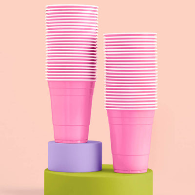 Pink Party Cups - 50 matte pink 16 oz cups