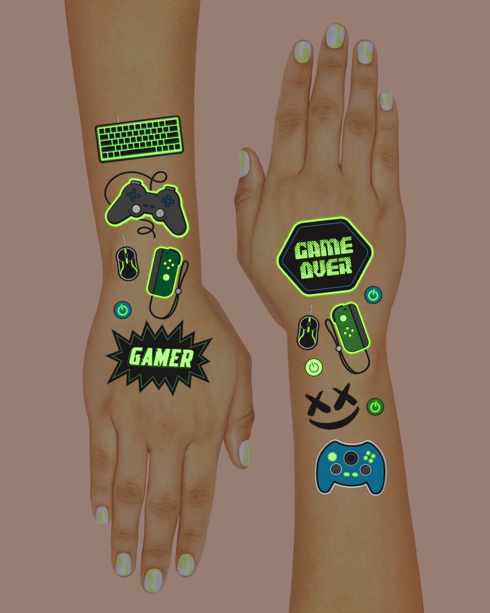 Level Up Glo Tats - 40 foil temporary tattoos