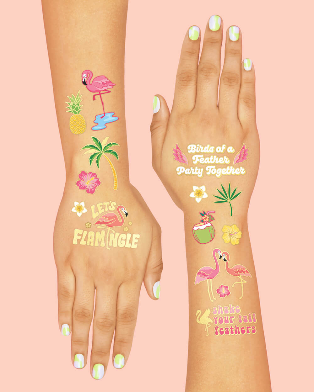 Let's Flamingle Tats - 50 foil temporary tattoos