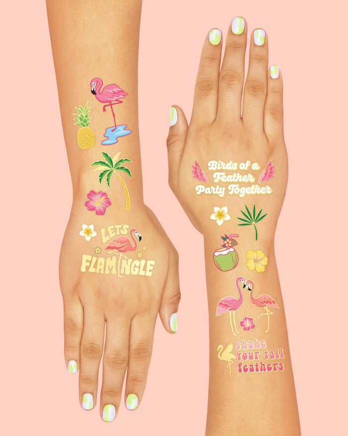 Let's Flamingle Tats - 50 foil temporary tattoos
