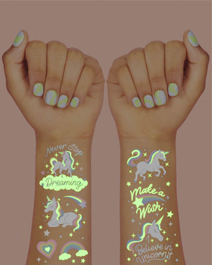 Unicorn Glo Tats - 46 foil temporary tattoos