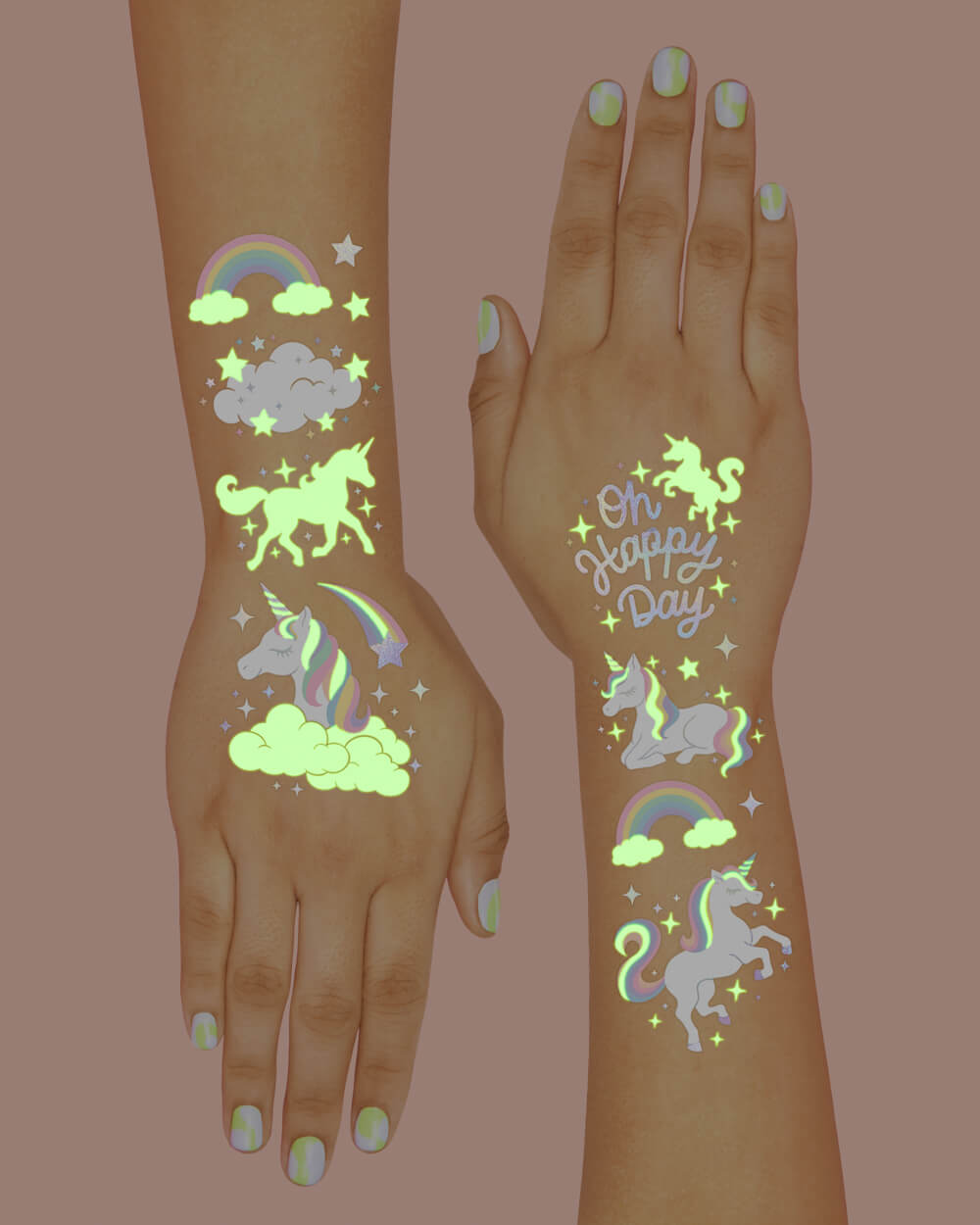 Unicorn Glo Tats - 46 foil temporary tattoos