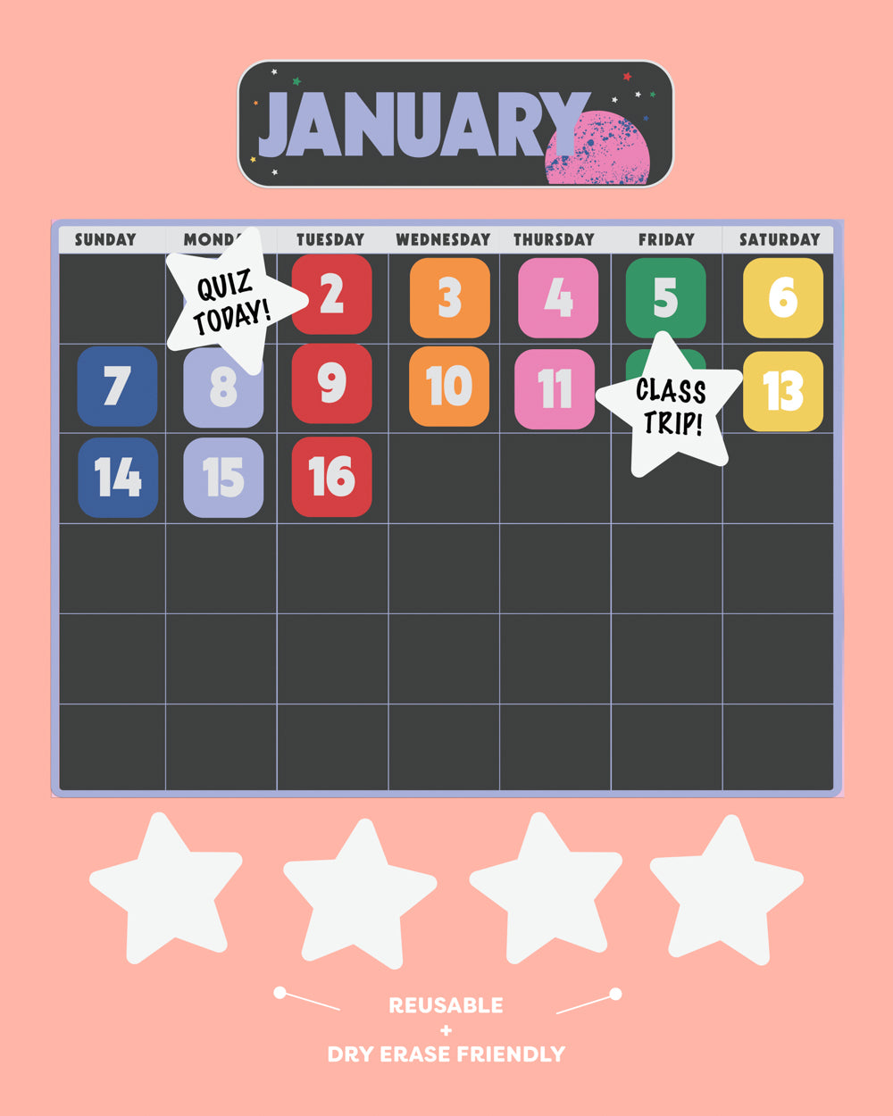 Space Classroom Calendar Set - 81 bulletin board pieces