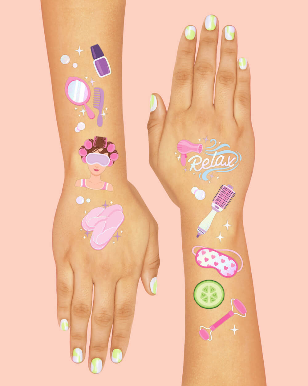 Spa Day Tats - 62 foil temporary tattoos