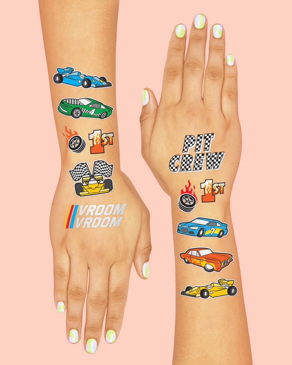 Racecar Tats - 46 foil temporary tattoos