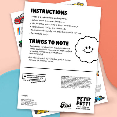 Racecar Tats - 46 foil temporary tattoos