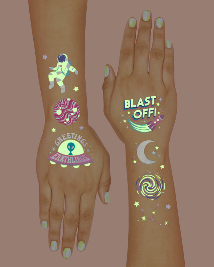 Space Girl Glo Tats - 46 temporary tattoos