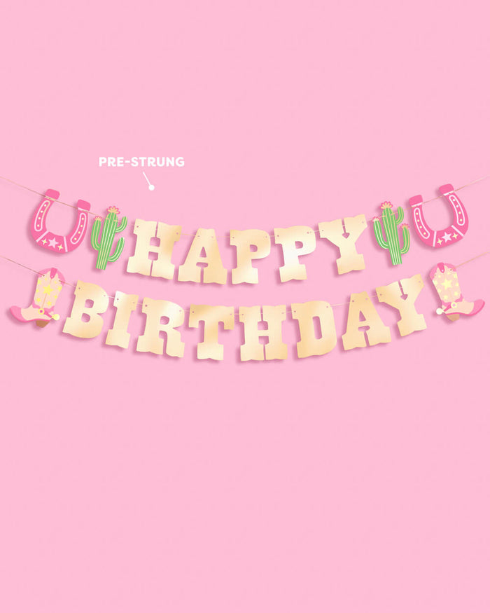 HBD Cowgirl Banner - gold foil banner