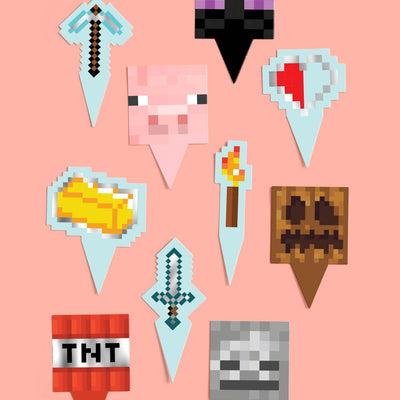 Pixel Mining Cupcake Set - 30 sets of liners + toppers