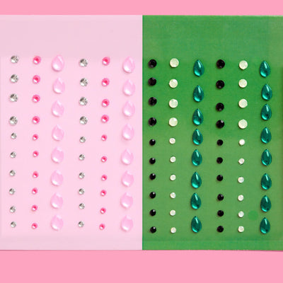 Pink Goes Good w. Green Gem Set - 112 adhesive face gems